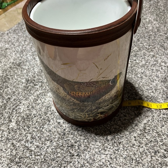 Vintage Pheasant Ice Bucket  With Lid - Faux Leather wildlife hunting bar  Note! - Picture 11 of 12